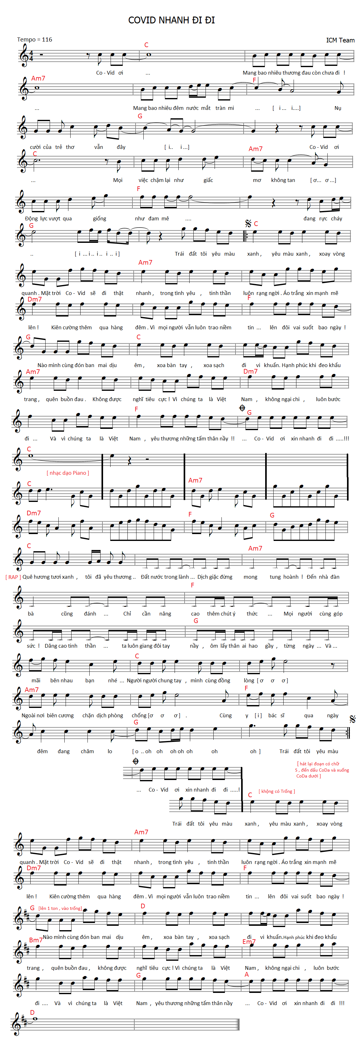 Sheet nhạc Covid Nhanh Đi Đi